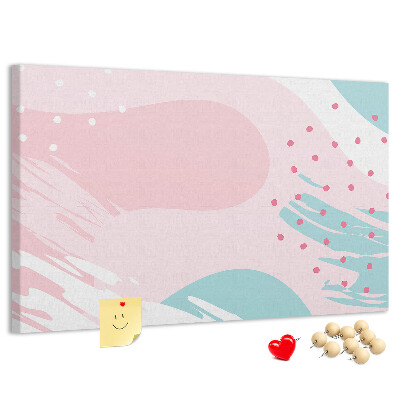 Tablero de corcho decorado con diseño de manchas abstractas en tonos pastel
