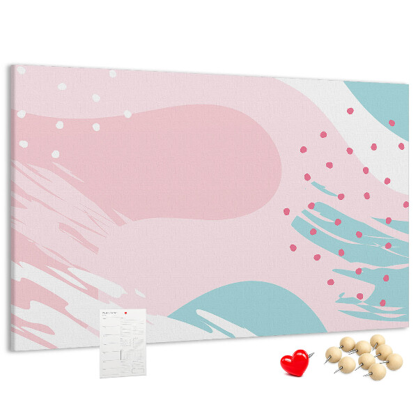 Tablero de corcho decorado con diseño de manchas abstractas en tonos pastel