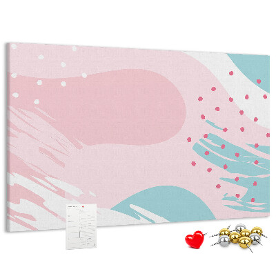 Tablero de corcho decorado con diseño de manchas abstractas en tonos pastel