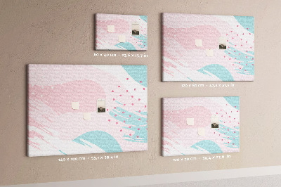 Tablero de corcho decorado con diseño de manchas abstractas en tonos pastel
