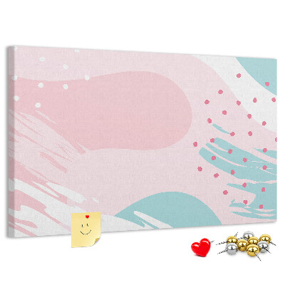 Tablero de corcho decorado con diseño de manchas abstractas en tonos pastel