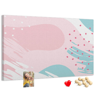 Tablero de corcho decorado con diseño de manchas abstractas en tonos pastel