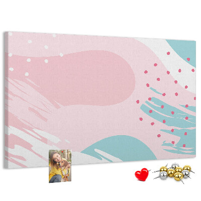 Tablero de corcho decorado con diseño de manchas abstractas en tonos pastel