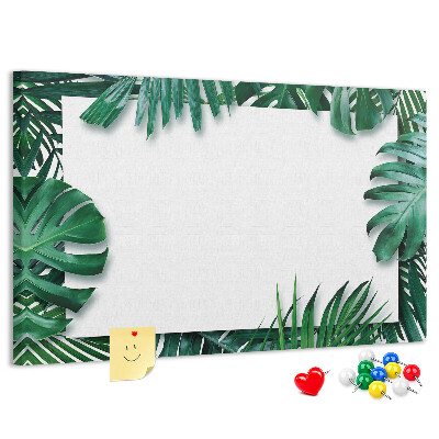 Tablero de anuncios diseño de hojas verdes estilo tropical