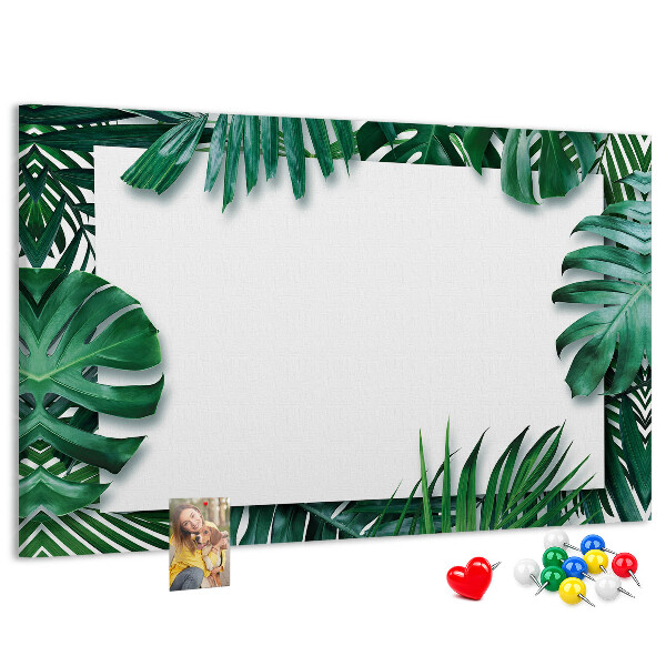 Tablero de anuncios diseño de hojas verdes estilo tropical