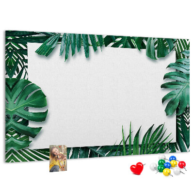 Tablero de anuncios diseño de hojas verdes estilo tropical