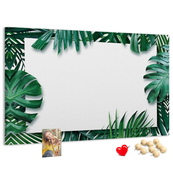 Tablero de anuncios diseño de hojas verdes estilo tropical