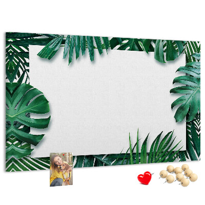 Tablero de anuncios diseño de hojas verdes estilo tropical