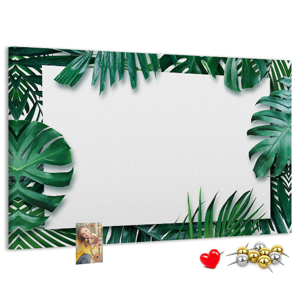 Tablero de anuncios diseño de hojas verdes estilo tropical