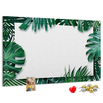 Tablero de anuncios diseño de hojas verdes estilo tropical