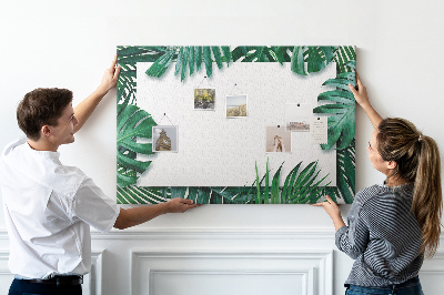 Tablero de anuncios diseño de hojas verdes estilo tropical