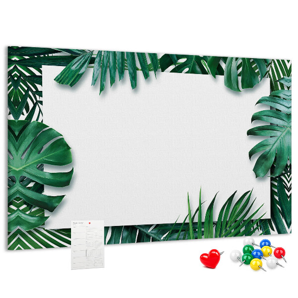 Tablero de anuncios diseño de hojas verdes estilo tropical