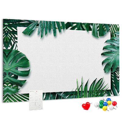 Tablero de anuncios diseño de hojas verdes estilo tropical