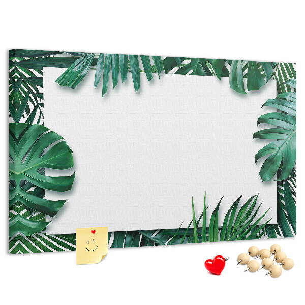 Tablero de anuncios diseño de hojas verdes estilo tropical