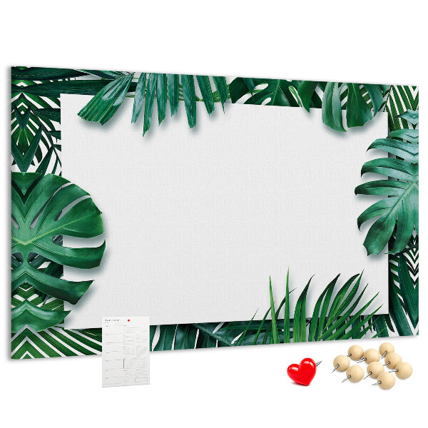 Tablero de anuncios diseño de hojas verdes estilo tropical