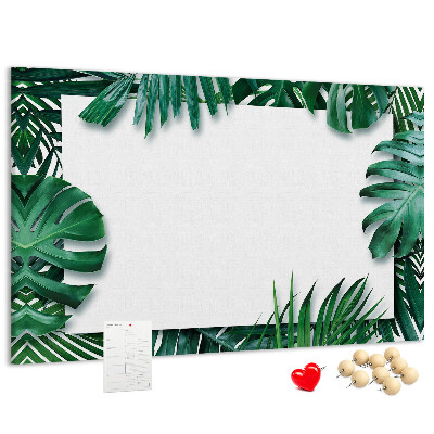 Tablero de anuncios diseño de hojas verdes estilo tropical