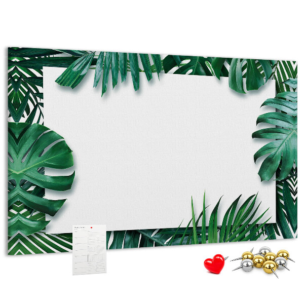Tablero de anuncios diseño de hojas verdes estilo tropical