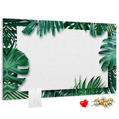 Tablero de anuncios diseño de hojas verdes estilo tropical
