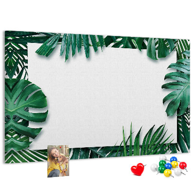 Tablero de anuncios diseño de hojas verdes estilo tropical
