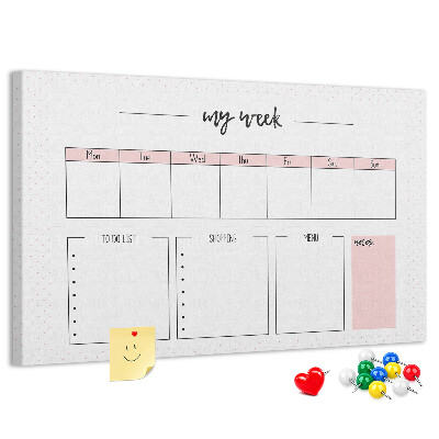 Tablero de anuncios Planificador semanal con espacio para notas.