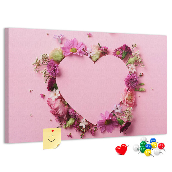 Pizarra de corcho con diseño de corazón estampado floral