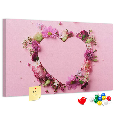 Pizarra de corcho con diseño de corazón estampado floral