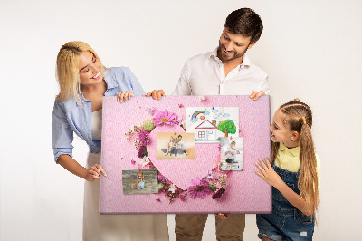 Pizarra de corcho con diseño de corazón estampado floral