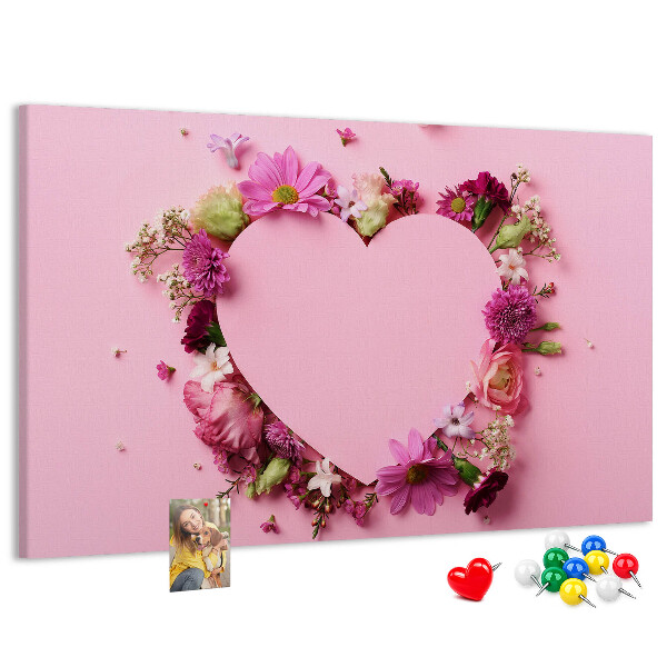 Pizarra de corcho con diseño de corazón estampado floral