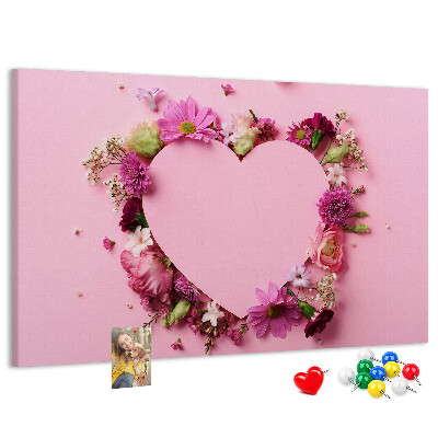 Pizarra de corcho con diseño de corazón estampado floral