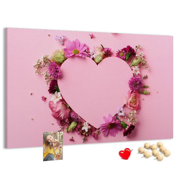 Pizarra de corcho con diseño de corazón estampado floral