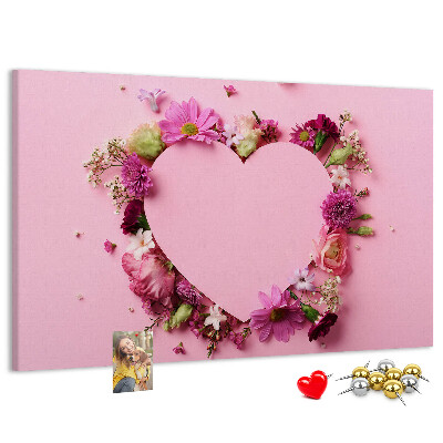 Pizarra de corcho con diseño de corazón estampado floral