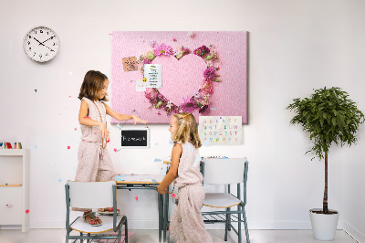 Pizarra de corcho con diseño de corazón estampado floral