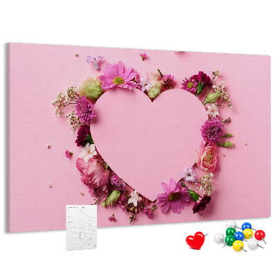Pizarra de corcho con diseño de corazón estampado floral