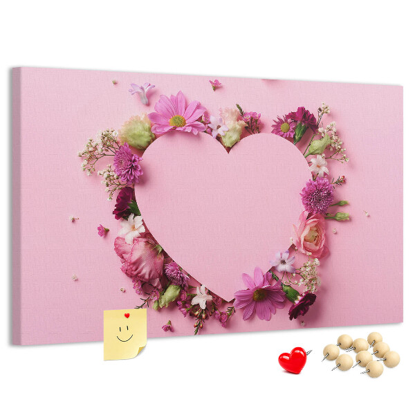 Pizarra de corcho con diseño de corazón estampado floral