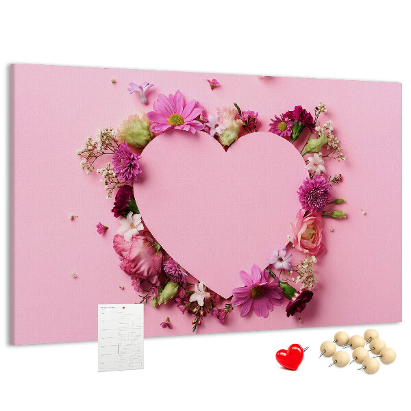 Pizarra de corcho con diseño de corazón estampado floral