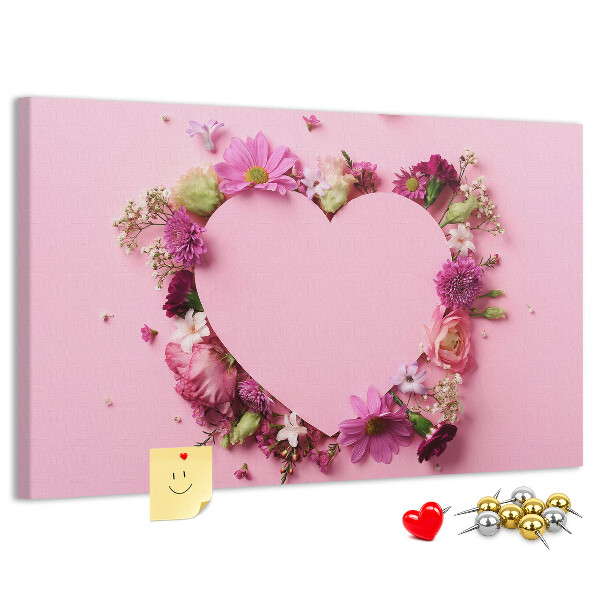 Pizarra de corcho con diseño de corazón estampado floral