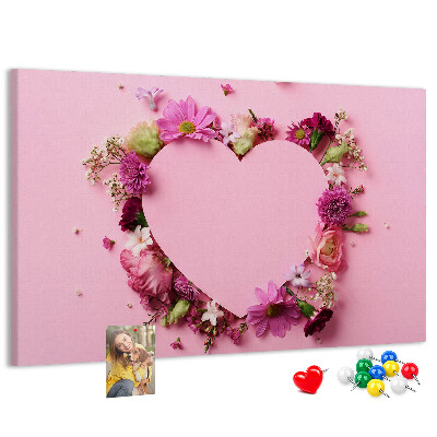 Pizarra de corcho con diseño de corazón estampado floral