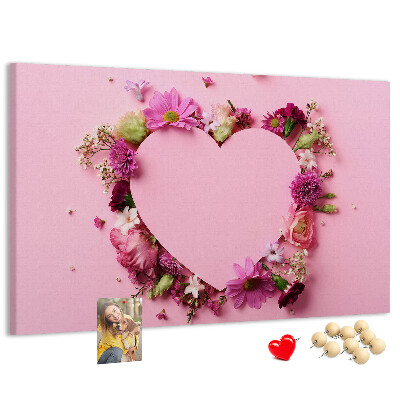 Pizarra de corcho con diseño de corazón estampado floral