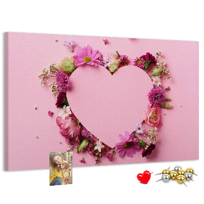 Pizarra de corcho con diseño de corazón estampado floral
