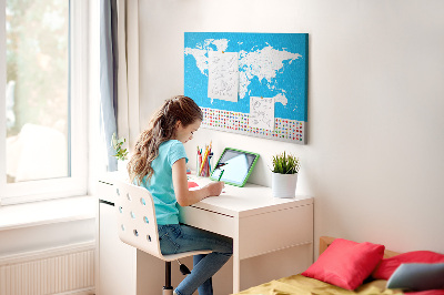 Tablero de corcho decorado mapa mundial colorido con banderas de países
