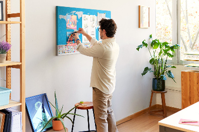 Tablero de corcho decorado mapa mundial colorido con banderas de países