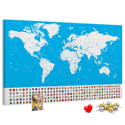 Tablero de corcho decorado mapa mundial colorido con banderas de países