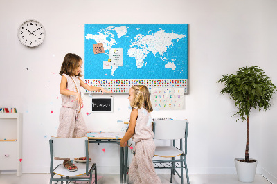 Tablero de corcho decorado mapa mundial colorido con banderas de países