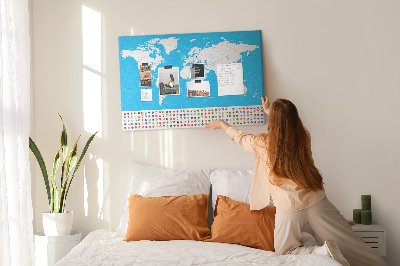 Tablero de corcho decorado mapa mundial colorido con banderas de países