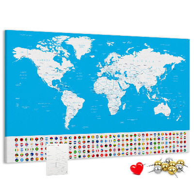 Tablero de corcho decorado mapa mundial colorido con banderas de países