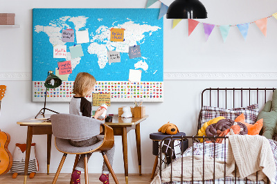 Tablero de corcho decorado mapa mundial colorido con banderas de países
