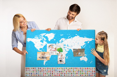 Tablero de corcho decorado mapa mundial colorido con banderas de países