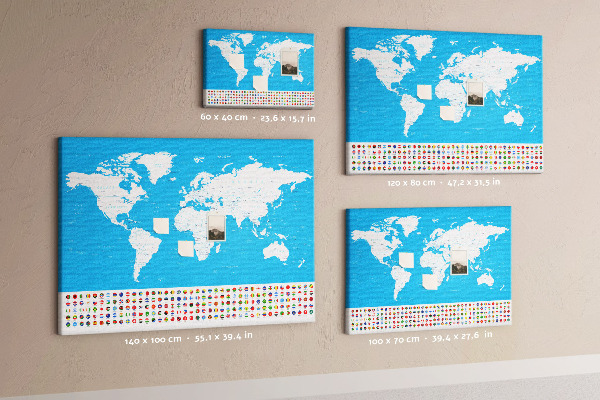 Tablero de corcho decorado mapa mundial colorido con banderas de países