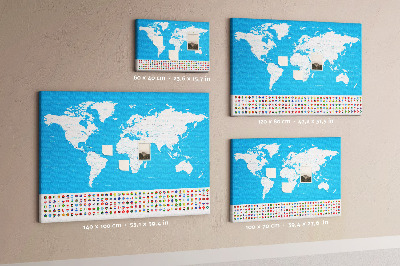 Tablero de corcho decorado mapa mundial colorido con banderas de países