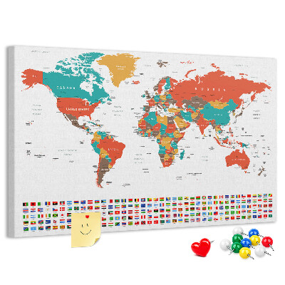 Tablero de anuncios Mapa del mundo con banderas de países